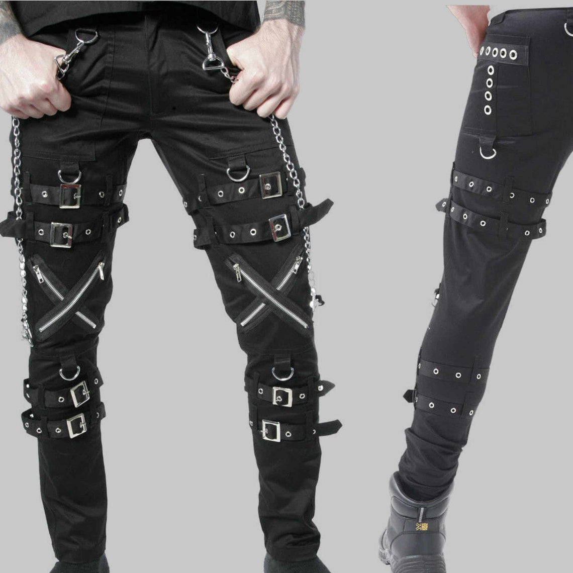 Goth Pant Dead Threads Buckles Zips Chains Straps Black Trousers Cyber Punk, bondage trouser