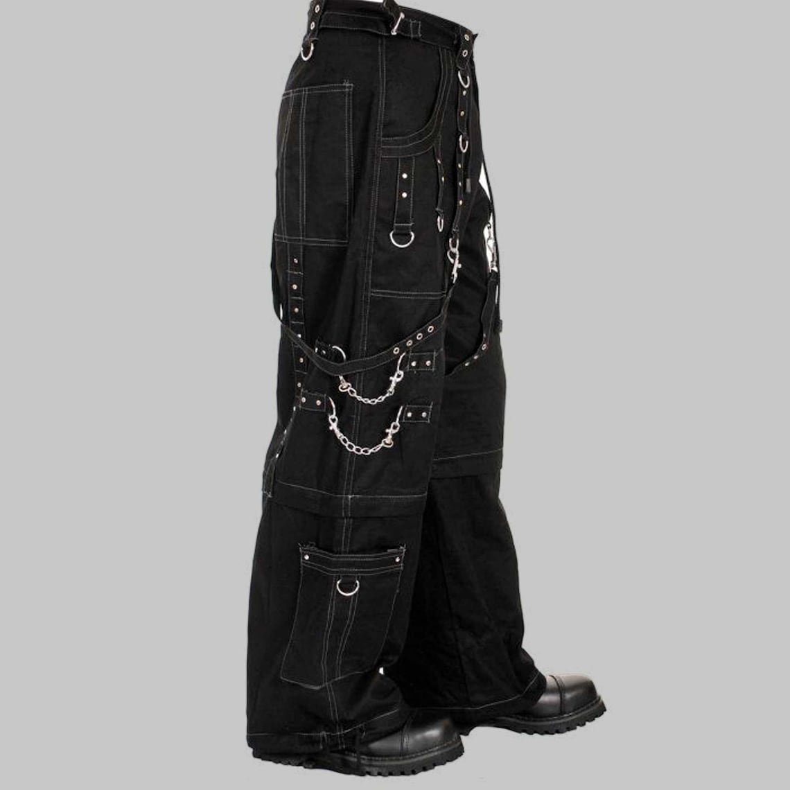 Men Gothic Cyber Trouser Bondage Pant Punk Metal Studs Shorts & Trouser Pant