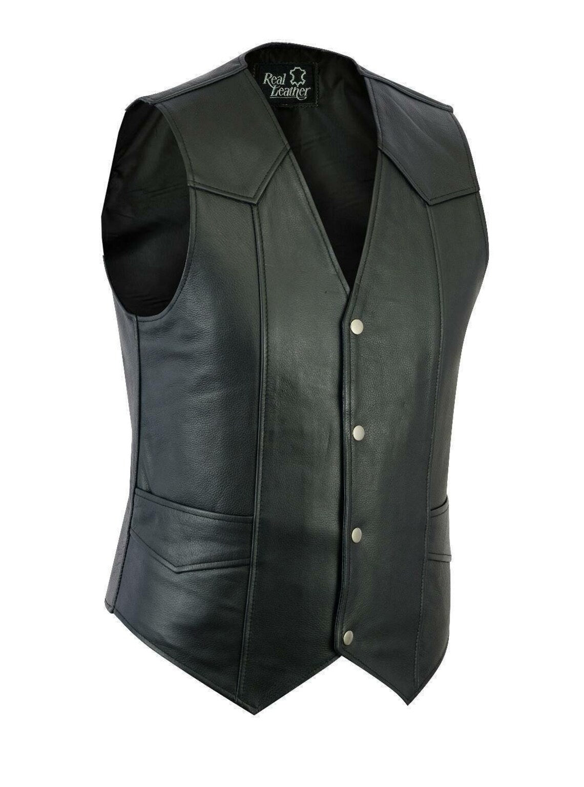 Men's Real Leather Waistcoat Vest Black Biker Style Black Waistcoat/Vest
