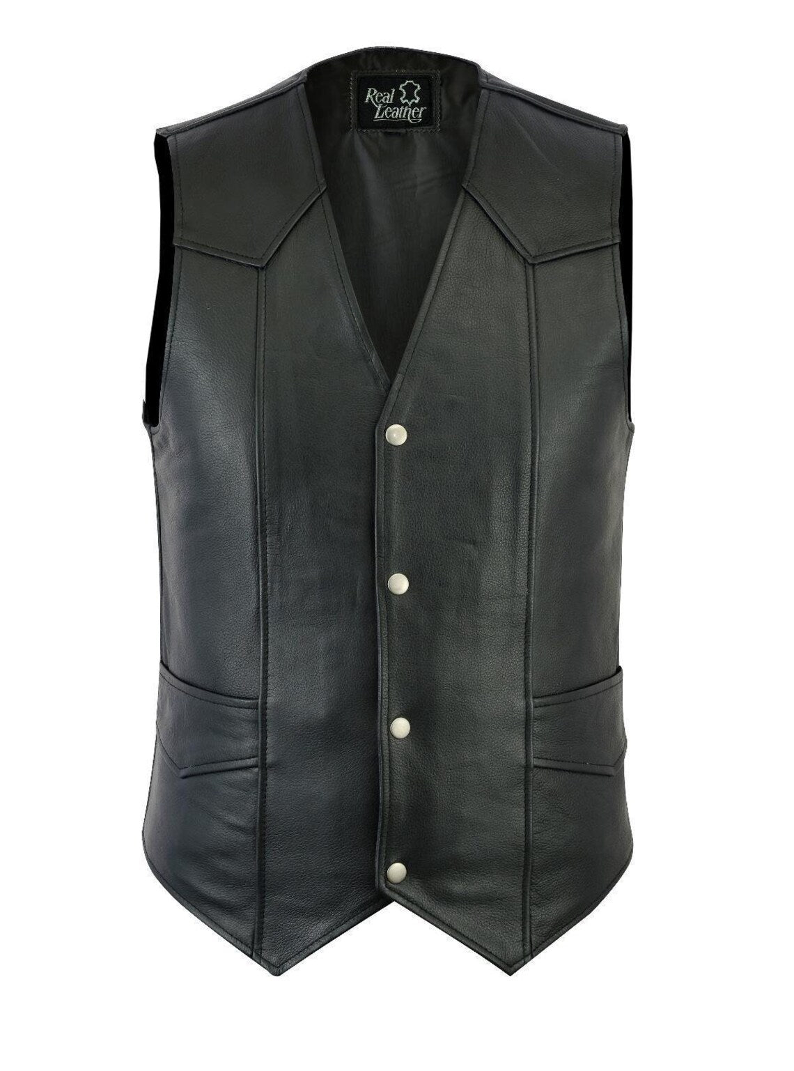 Men's Real Leather Waistcoat Vest Black Biker Style Black Waistcoat/Vest