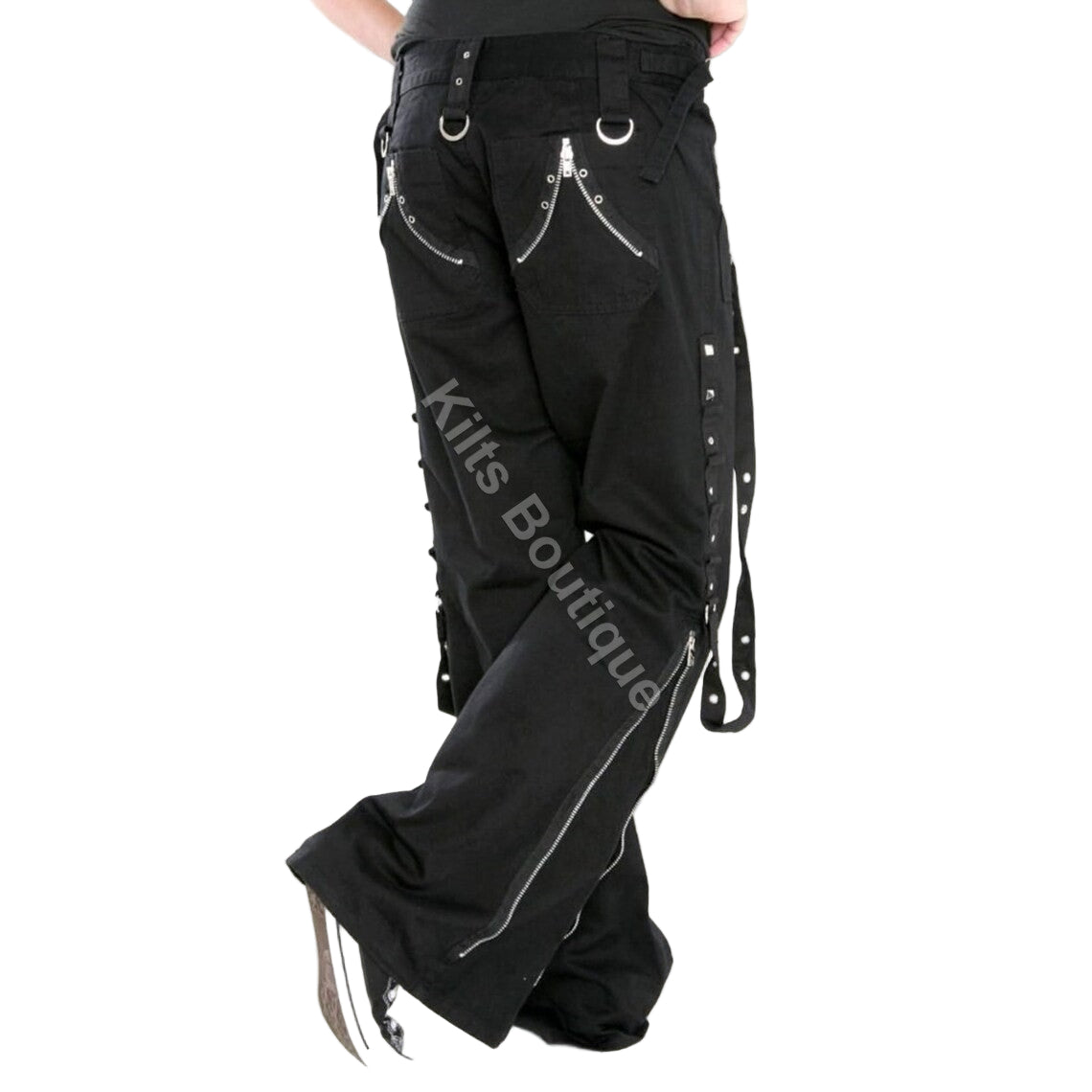 Gothic Punk Emo Bondage Black Straps Goth Zipper Rock Star Tripp Pants , bondage pants, women pants, gothic pants