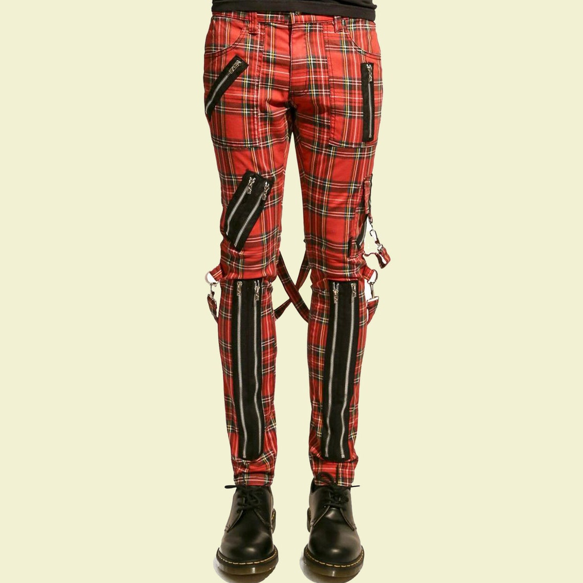 Tripp Bondage Red Straps Men Pant Alternative Punk Rebel Rock EMO Trouser Jeans Pant