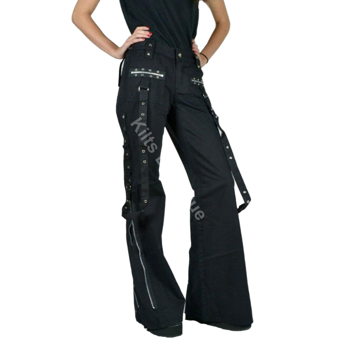 Gothic Punk Emo Bondage Black Straps Goth Zipper Rock Star Tripp Pants , bondage pants, women pants, gothic pants