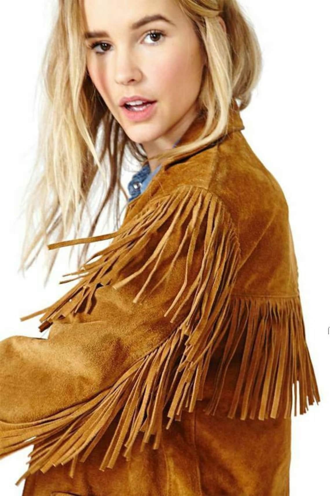 Suede leather sale fringe jacket