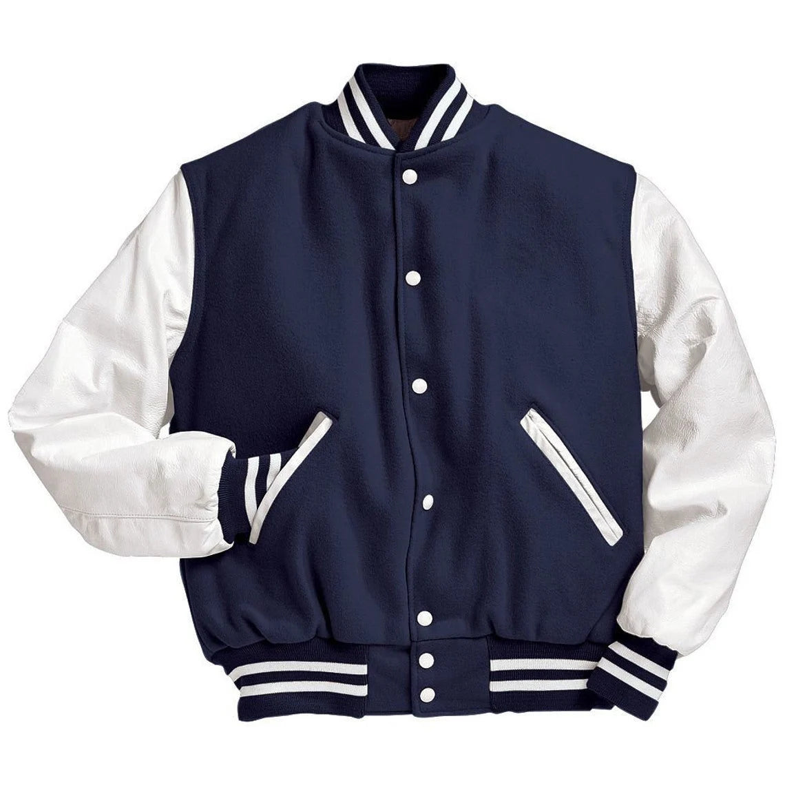 Blue and White Men's Varsity Baseball Jacket Real / Synthetic Leather Sleeves Wool Letterman Boys Jacket