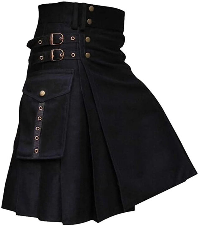 Utility Kilt Scottish Cargo Pockets Cotton Kilt For Men With Antique Hardware