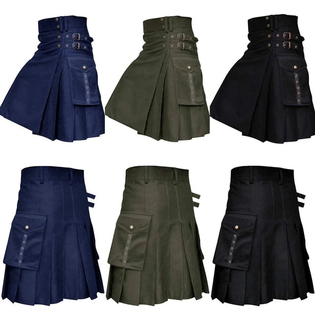 Utility Kilt Scottish Cargo Pockets Cotton Kilt For Men With Antique Hardware