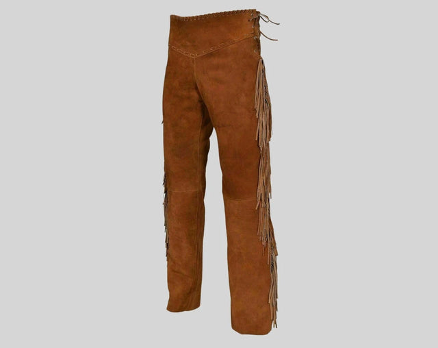 Native American Handmade cowboy style Fringe Beaded Suede Leather Pant