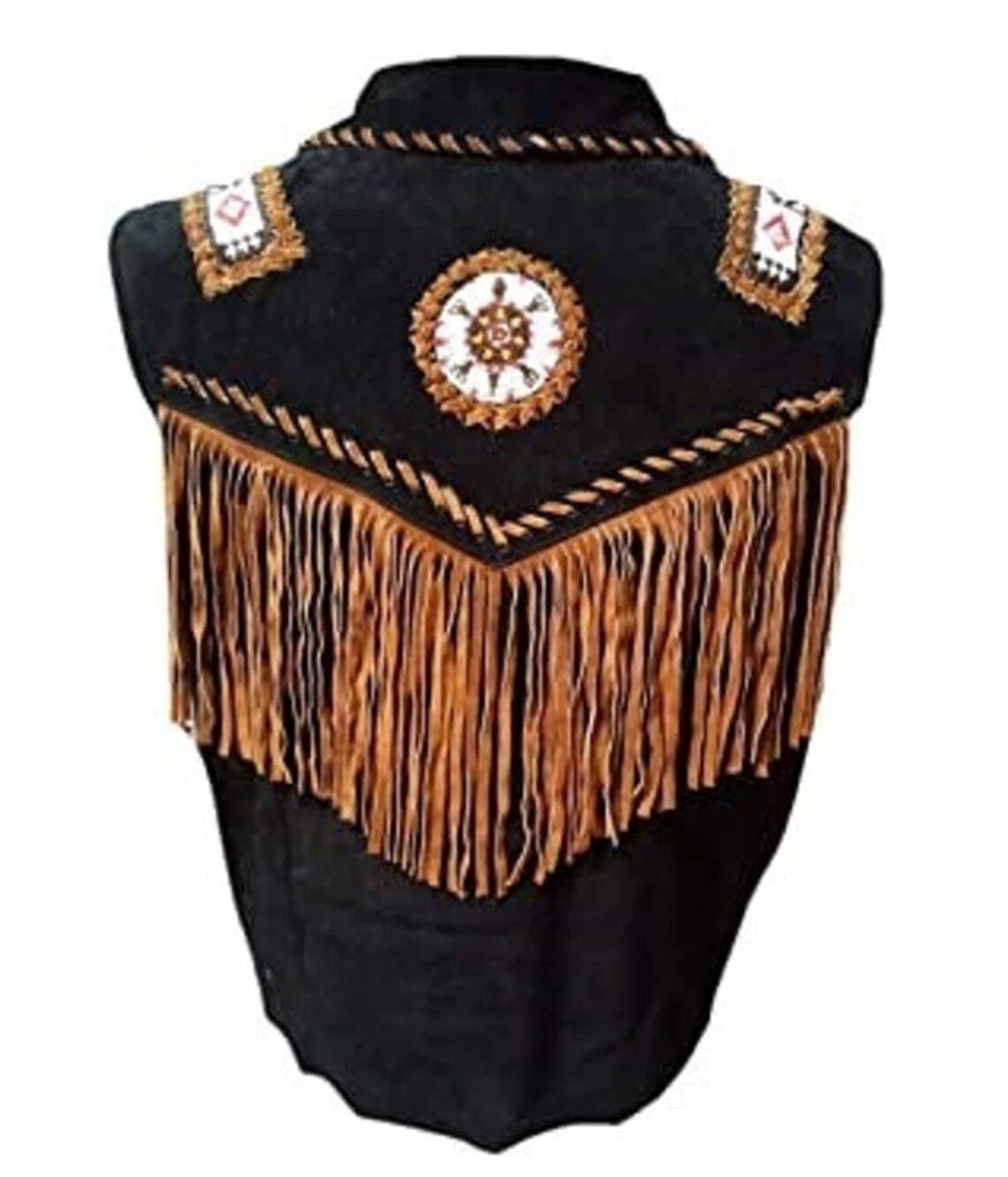Men's Cowboy Fringes, Bones & Beads Suede Leather Stylish Vest