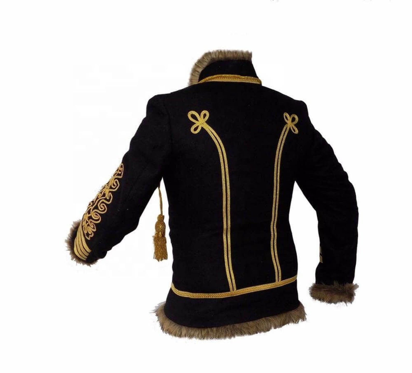 Women Red Black Wool Military Commander Officer Hussar Gothic Band Jacket