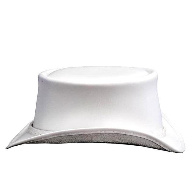 Ghost Rider White Leather Top Hat With Braided Leather Band- White Steampunk Leather Hat - High Hat  Bikers Motorcyclist Hat