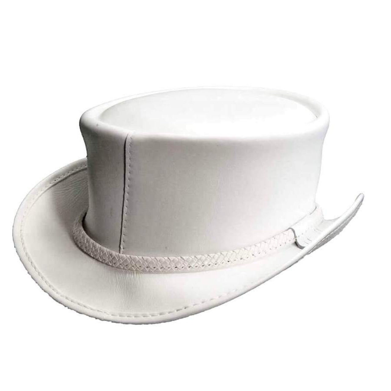 Ghost Rider White Leather Top Hat With Braided Leather Band- White Steampunk Leather Hat - High Hat  Bikers Motorcyclist Hat