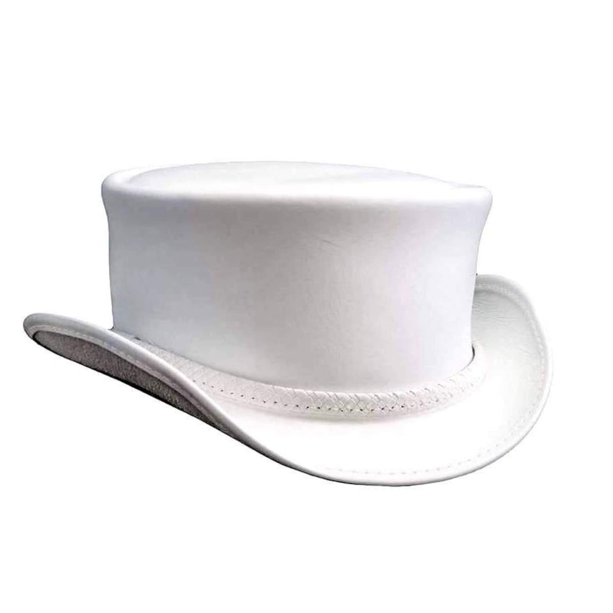 Ghost Rider White Leather Top Hat With Braided Leather Band- White Steampunk Leather Hat - High Hat  Bikers Motorcyclist Hat