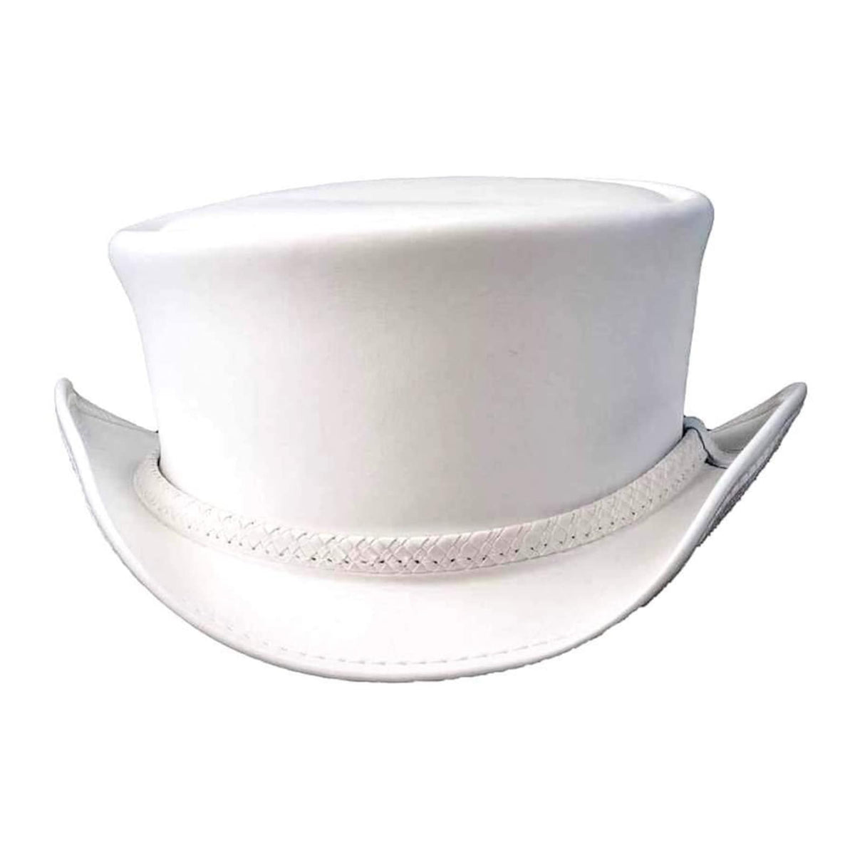 Ghost Rider White Leather Top Hat With Braided Leather Band- White Steampunk Leather Hat - High Hat  Bikers Motorcyclist Hat