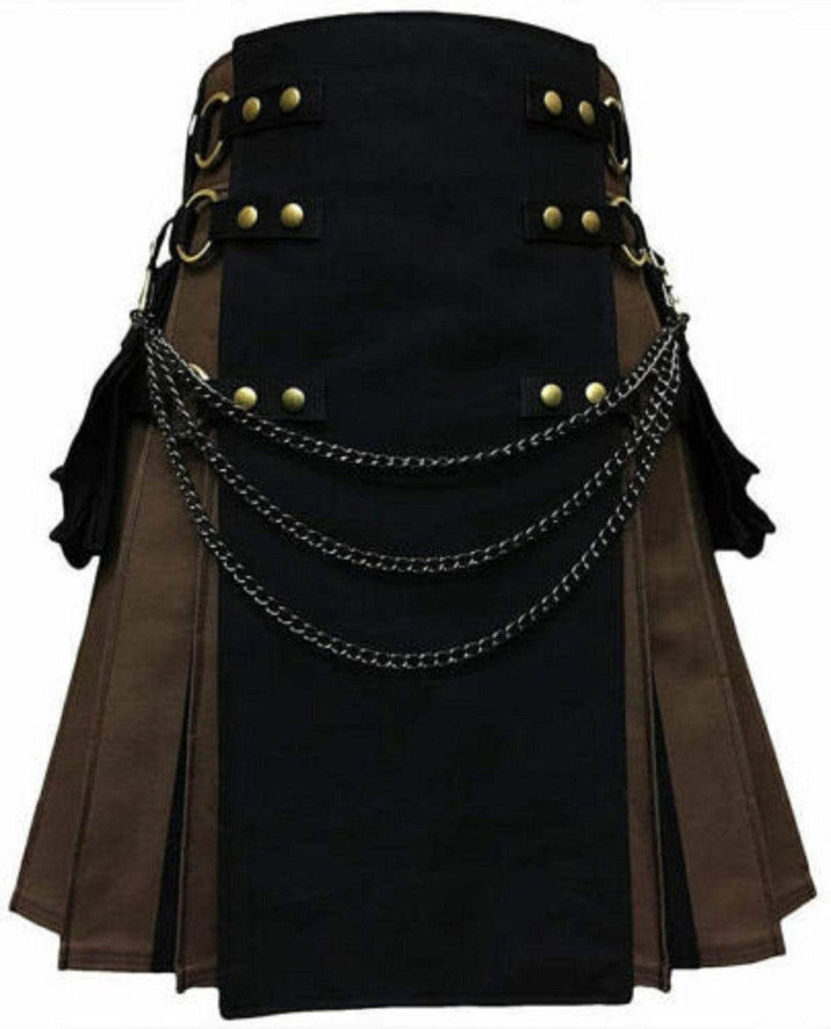 Black & Brown 100% Cotton Pleats Canvas Cargo Utility Kilt