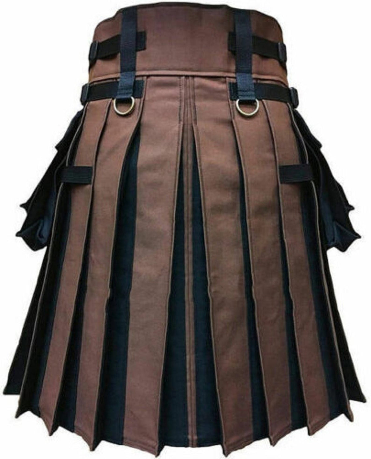 Black & Brown 100% Cotton Pleats Canvas Cargo Utility Kilt
