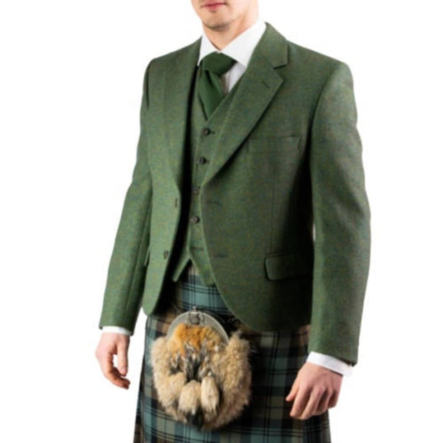 Scottish Lovat Green Wool Kilt Jacket With Waistcoat Men's Highland Traditional Argyle Kilt Jacket Wedding Jackets
