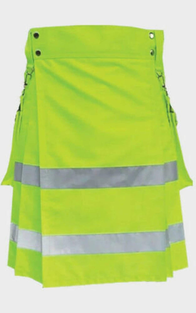 Green Firefighter Kilt Men's Traditional Scottish Kilt Premium Highland Neon Utility with reflective tape