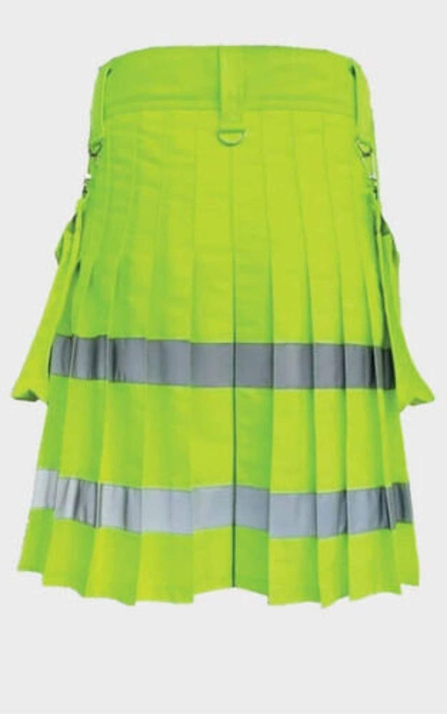 Green Firefighter Kilt Men's Traditional Scottish Kilt Premium Highland Neon Utility with reflective tape