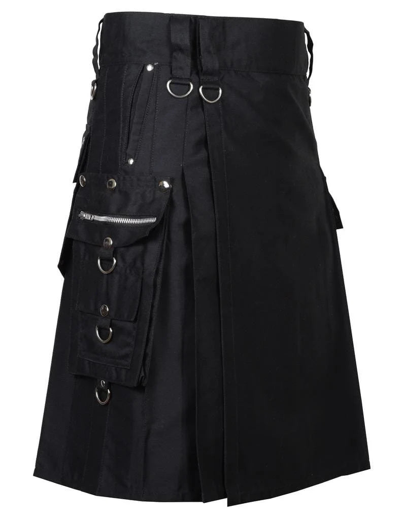 Black Modern Kilt Utility Kilt Scottish Black Gothic Kilt Wedding & Fashion Kilts For Men