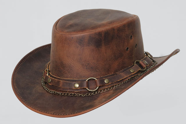 Brown Leather Top Hat | Steampunk Band Wear | Classic Biker Brown Leather Hat
