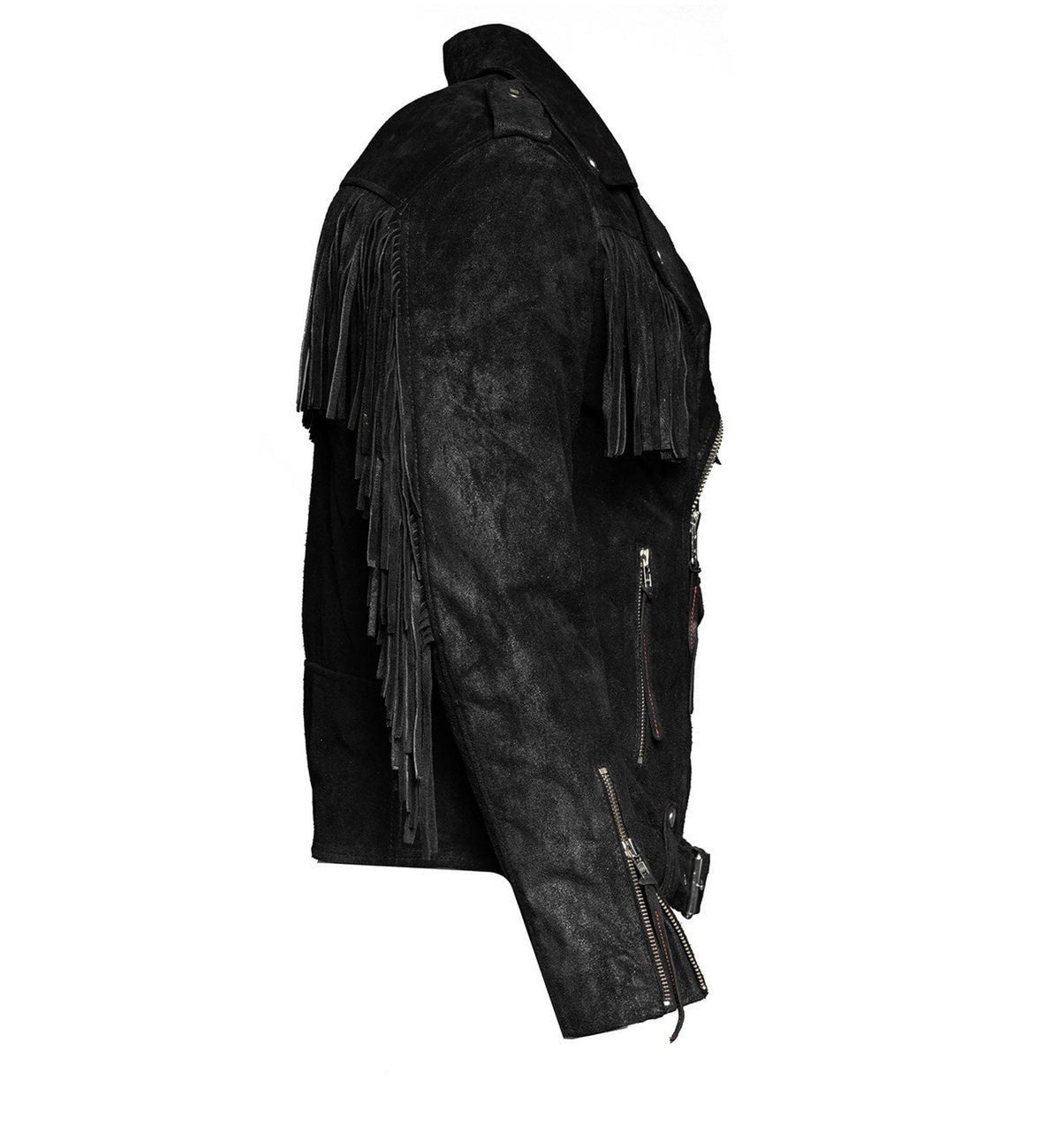 Men's Black Genuine 100% Pure Soft Suede Leather Fringe Jacket, Western Style Fringed Jacket Men's Winter Jacket