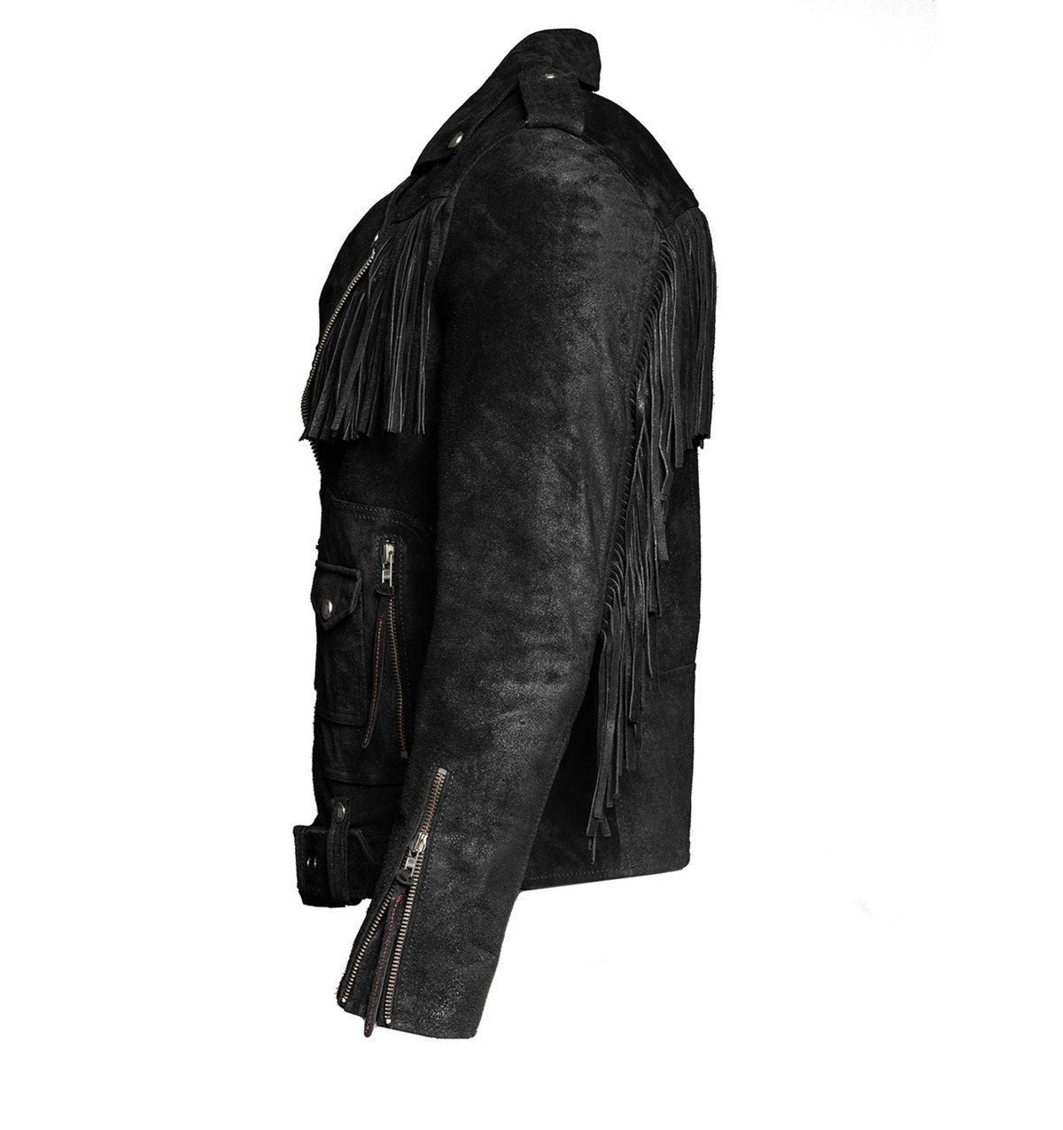 Men's Black Genuine 100% Pure Soft Suede Leather Fringe Jacket, Western Style Fringed Jacket Men's Winter Jacket