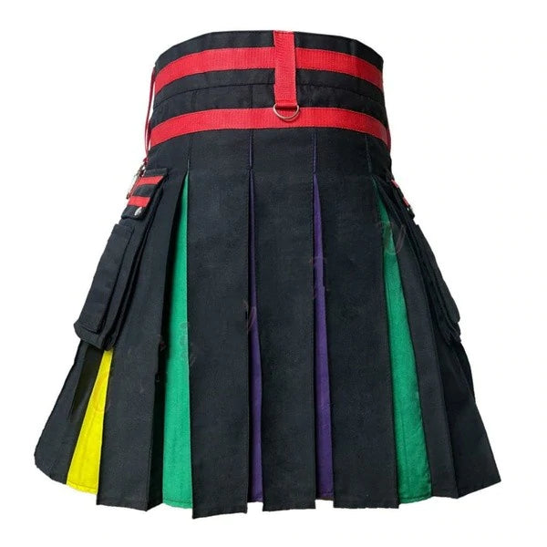 Rainbow Kilts For Men 100% Cotton Scottish Fashion Utility Modern Hybrid Kilt