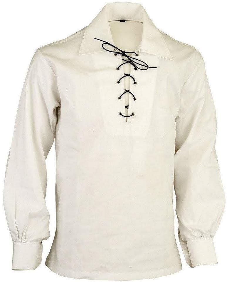 Ivory Scottish Men's Kilt Jacobite Ghillie Shirt with Leather Cord - #Kilts Boutique#