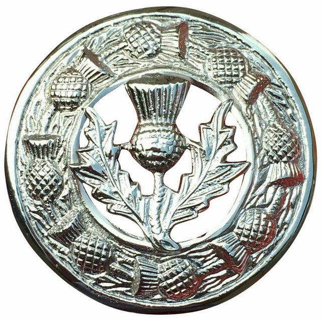 Kilt Fly Plaid Brooch Large With Scrolling Thistle Chrome Border Various Design - #Kilts Boutique#