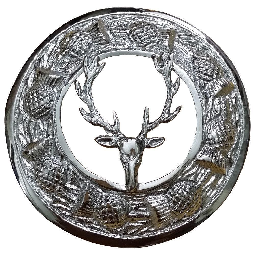 Kilt Fly Plaid Brooch Large With Scrolling Thistle Chrome Border Various Design - #Kilts Boutique#