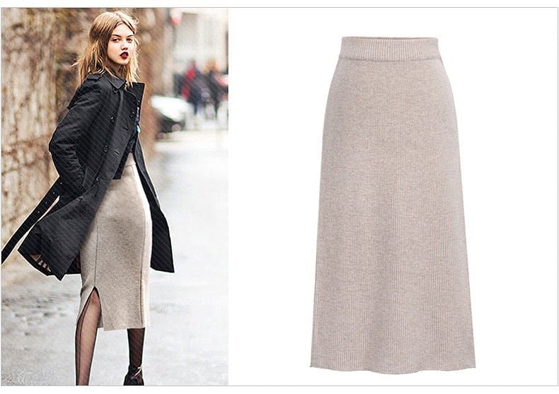 Knit Pencil Skirt Women Plus Size High Waist Skirts Womens Knited Split Midi Skirt Women Aut - #Kilts Boutique#