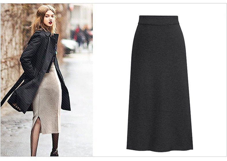 Knit Pencil Skirt Women Plus Size High Waist Skirts Womens Knited Split Midi Skirt Women Aut - #Kilts Boutique#