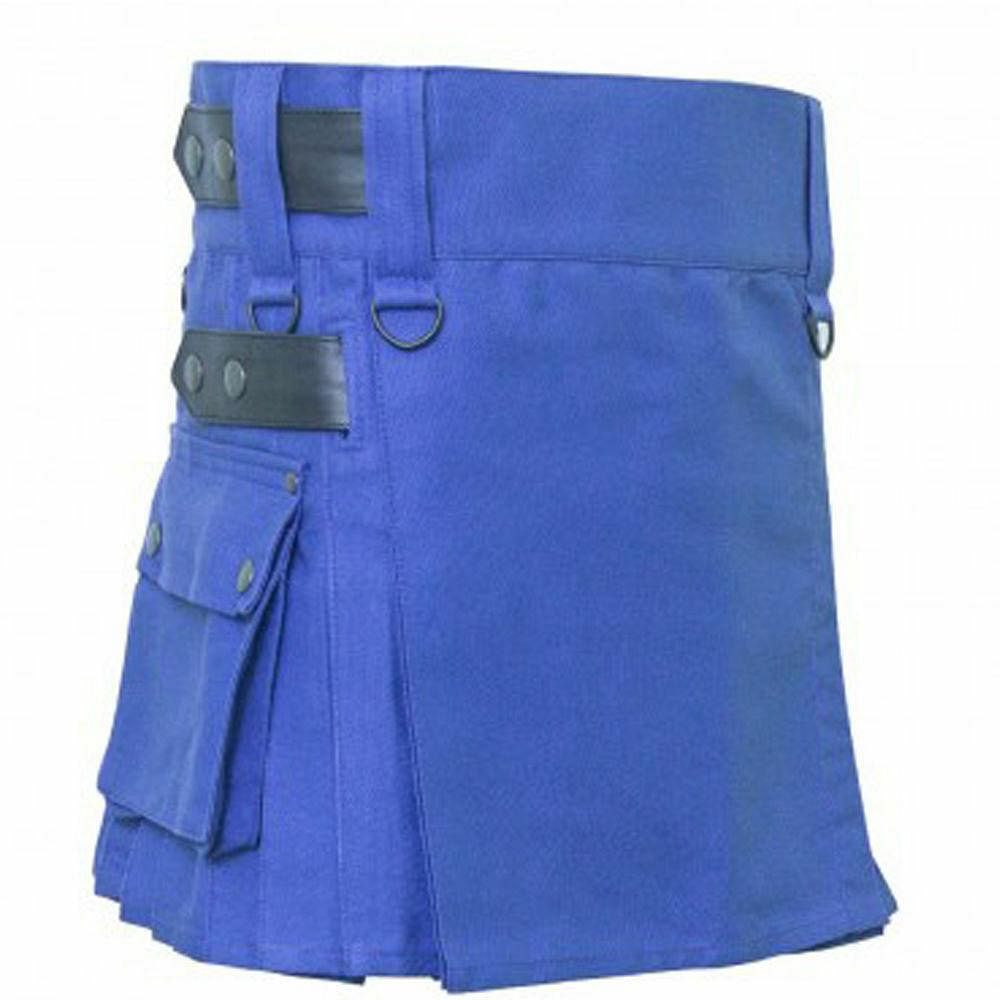 Ladies Utility Kilt Highland Women Blue 100% Cotton 18 Length Custom Made - #Kilts Boutique#