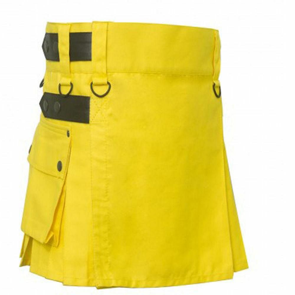 Ladies Utility Kilt Skirt Highland Women Yellow 100% Cotton 18" Drop - #Kilts Boutique#