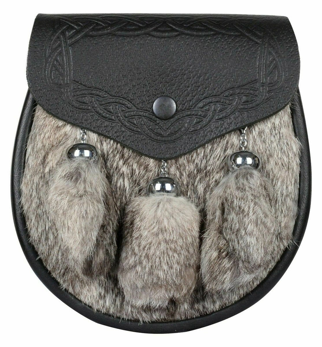 Leather Handmade Semi Dress Kilt Sporran Rabbit Fur Embossed Flap & Chain Belt - #Kilts Boutique#