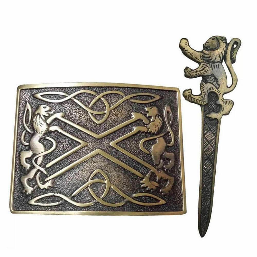 Lion Rampant Highland Scottish Kilt Traditional Classic Kilt Buckle & Pin Antique Finish - #Kilts Boutique#