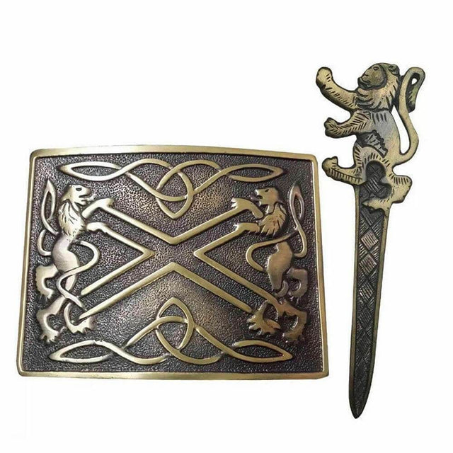 Lion Rampant Highland Scottish Kilt Traditional Classic Kilt Buckle & Pin Antique Finish - #Kilts Boutique#