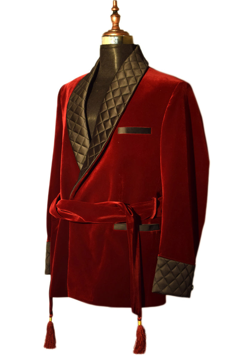 Men Elegant Luxury Designer Belted Smoking Jacket Party Wear Blazer