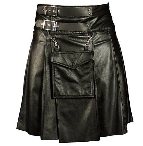 Men Black Cowhide Leather kilt Utility - #Kilts Boutique#