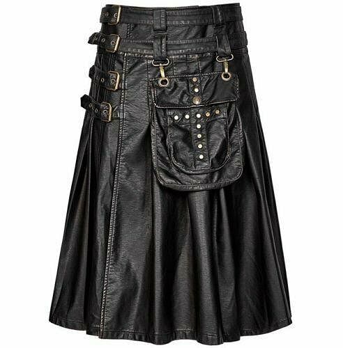 Men Gothic Black Cowhide Leather kilt Utility Larp Kilt LGBTQ Pride Walk - #Kilts Boutique#