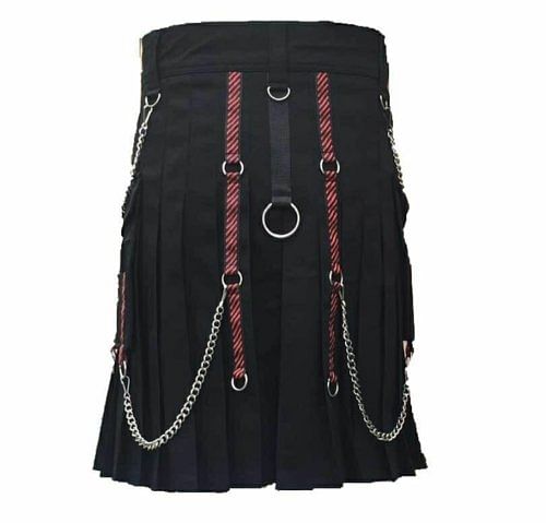 Men Scottish Black two Tone Fashion Chain Utility Kilt drilled Cotton - #Kilts Boutique#