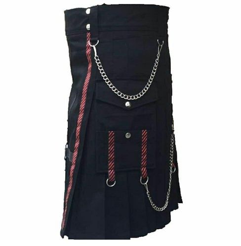 Men Scottish Black two Tone Fashion Chain Utility Kilt drilled Cotton - #Kilts Boutique#