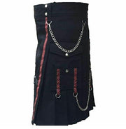 Men Scottish Black two Tone Fashion Chain Utility Kilt drilled Cotton - #Kilts Boutique#