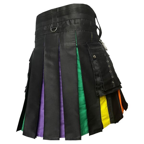 Men's Rainbow Hybrid Kilt Nylon Straps Black Cotton Scottish Utility - #Kilts Boutique#