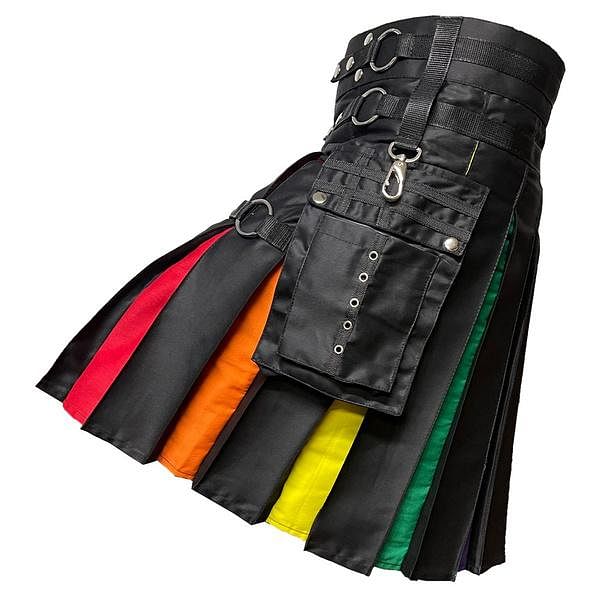 Men's Rainbow Hybrid Kilt Nylon Straps Black Cotton Scottish Utility - #Kilts Boutique#