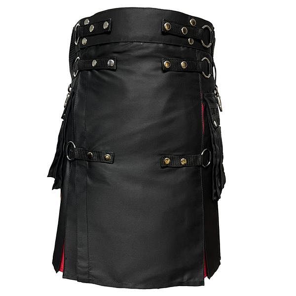 Boys adults rainbow hybrid kilt nylon straps black cotton scottish utility kilt
