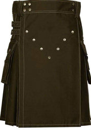 Men's Scottish Chocolate Brown Deluxe Utility Fashion Kilt 100% Cotton - #Kilts Boutique#