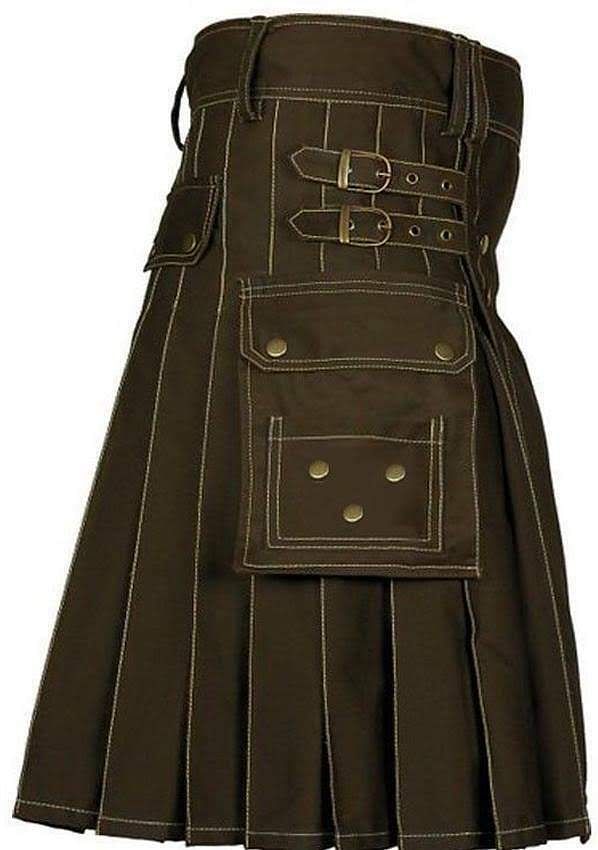 Men's Scottish Chocolate Brown Deluxe Utility Fashion Kilt 100% Cotton - #Kilts Boutique#