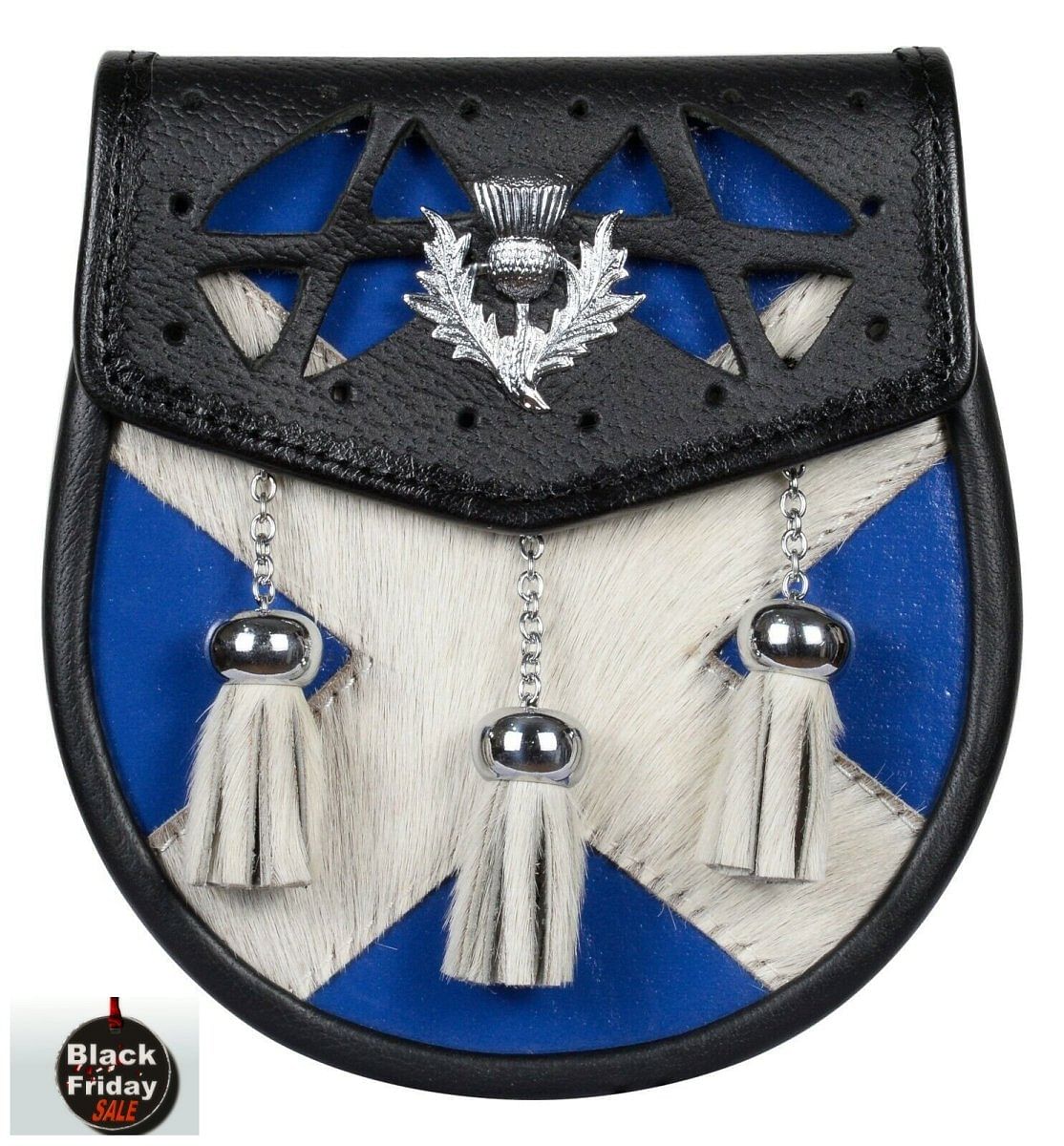 Men's Scottish Kilt Semi Dress Leather Sporran - Scottish Flag Pattern & Thistle - #Kilts Boutique#